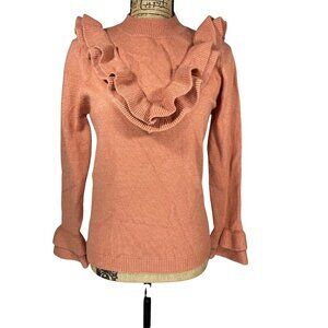 Lipslide Knit Sweater Ruffle Neck and sleeves Ribbed Trim in Pink Size Small